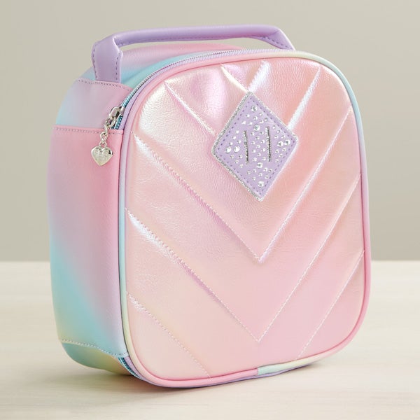 Chevron Quilted Rhinestone Embroidered Lunch Bag