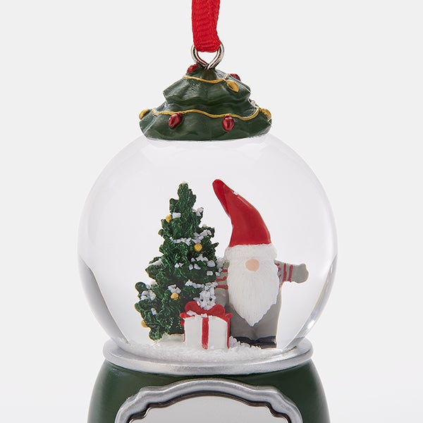 Engraved Gnome with Gifts Snow Globe Ornament