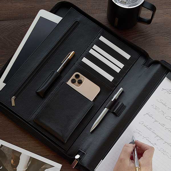 Engraved Leather Zipper Padfolio for Professionals