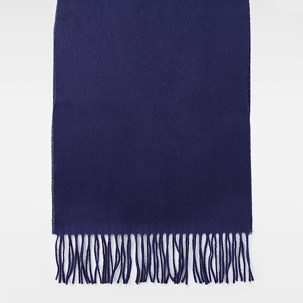 Embroidered Soft Fringe Scarf in Solid Navy
