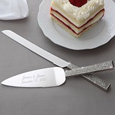 Engraved Wedding Cake Knife & Server Set with Rhinestone Handle - 7148