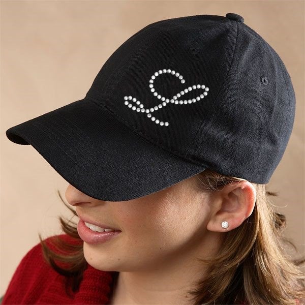 Personalized Rhinestone Monogram Ladies Baseball Cap Black