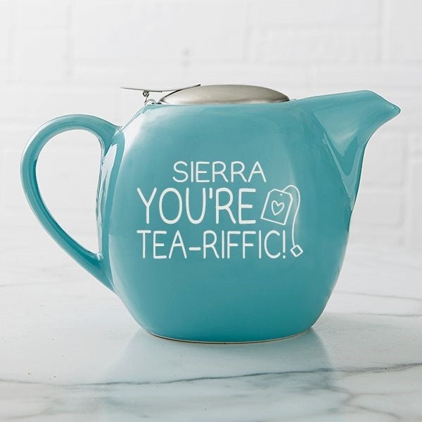 Teariffic Personalized good 30 oz. Turquoise Teapot