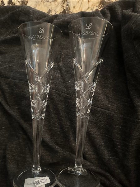 Engraved Crystal Champagne Flutes - Reed & Barton