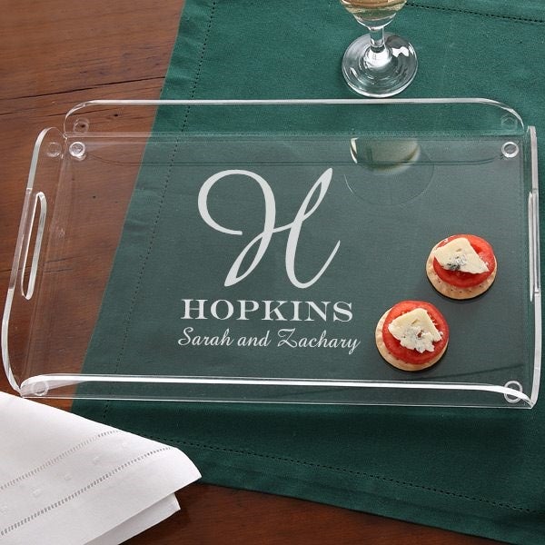 Monogrammed Lucite Serving Tray with Handles | Personalized Acrylic Coffee Table Tray | Wedding discount Shower | Housewarming Gift