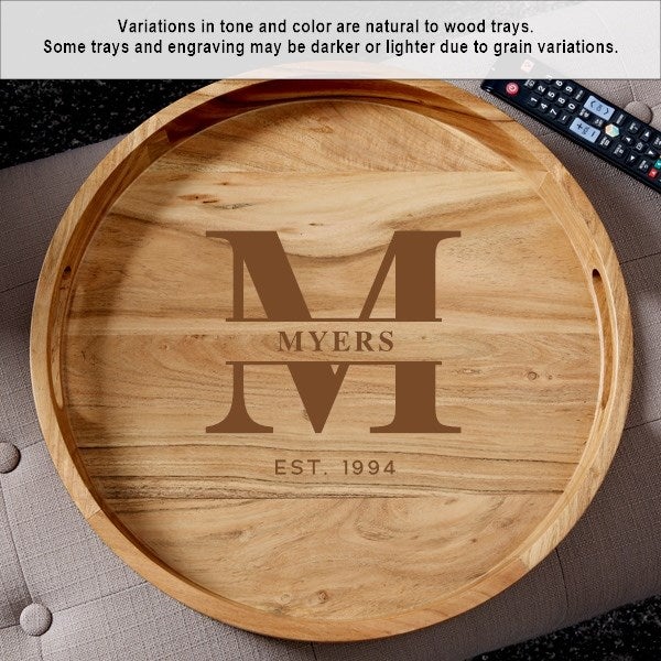 Names & Established Date, Custom/Personalized, Laser 2024 Engraved, Round Serving Tray with Handles, 14.5