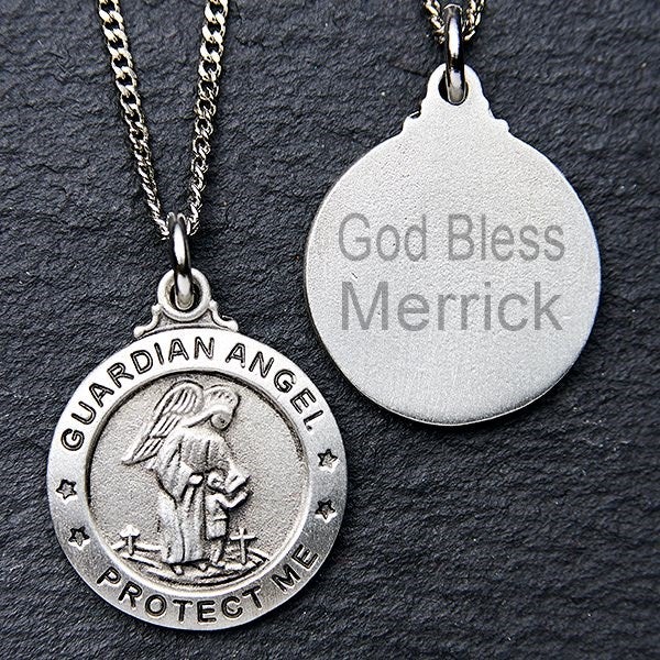 Guardian Angel Pendant GUARDIAN ANGEL, Angel Necklace, Baptismal Chain Angel, Angel Medallion Silver, Chain Confirmation high quality Communion