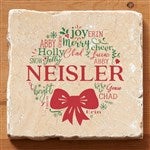 27789 - Merry Mistletoe Wreath Personalized Tumbled Stone Coaster Set