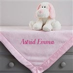 32706 - Embroidered Satin Trim Baby Blanket with Plush Puppy Set