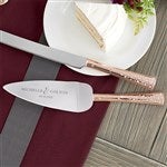 21113 - Rose Gold Engraved Cake Knife & Server Set